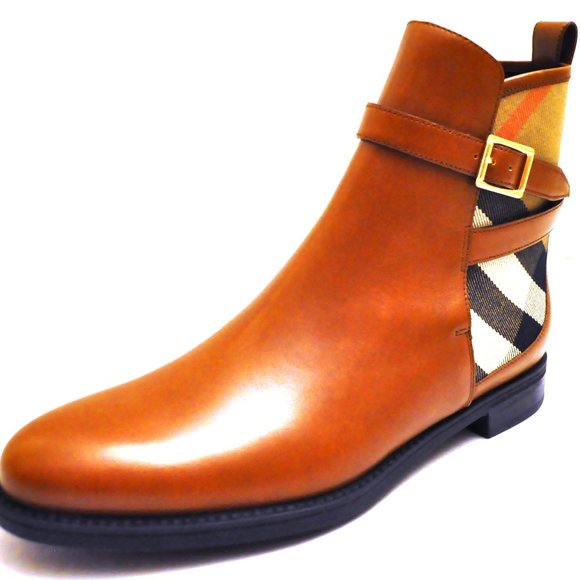 Burberry Richardson Leather Check Canvas Buckled Strap Boots - Picture 1 of 6